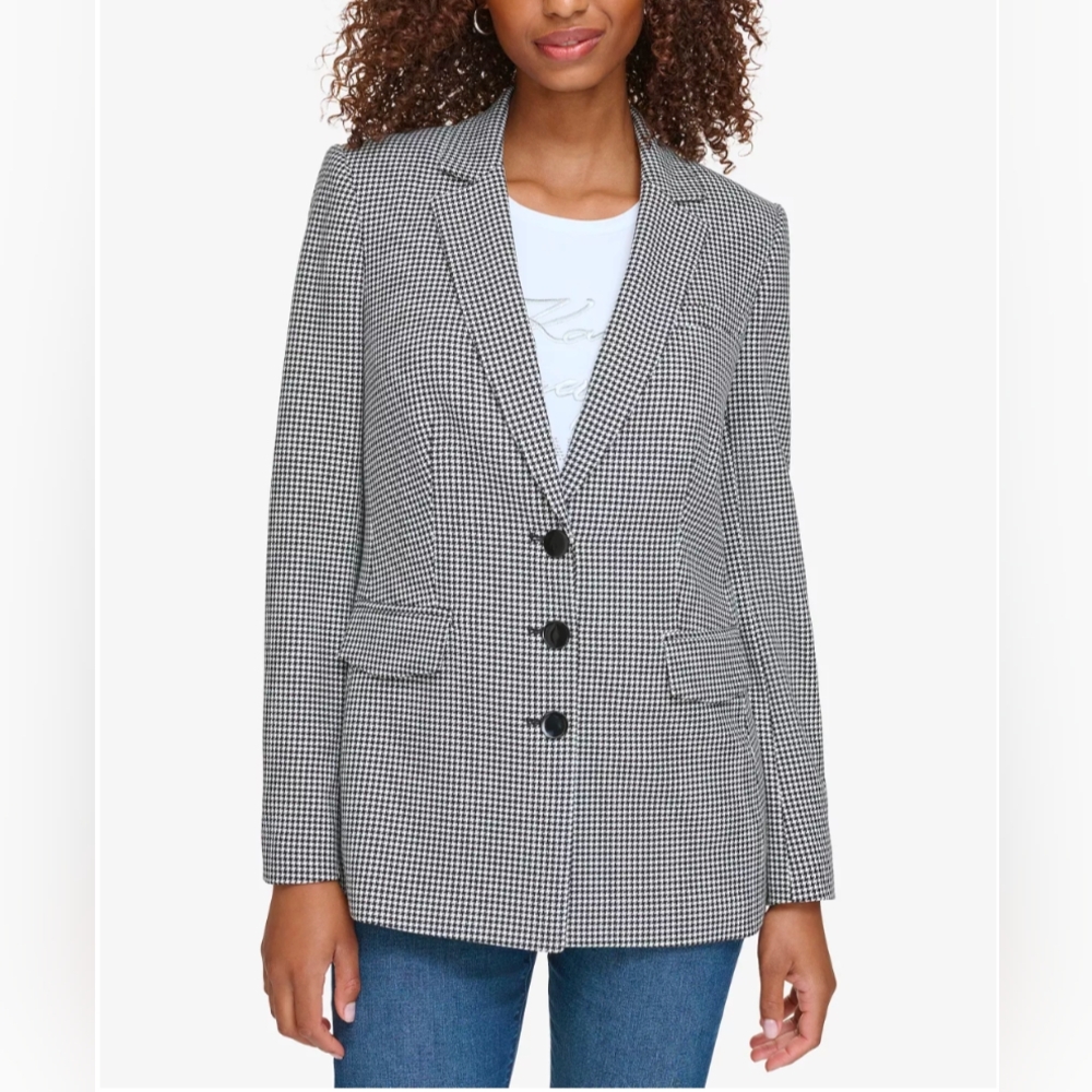 KARL LAGERFELD PARIS Women’s Houndstooth Blazer black/white size 18W